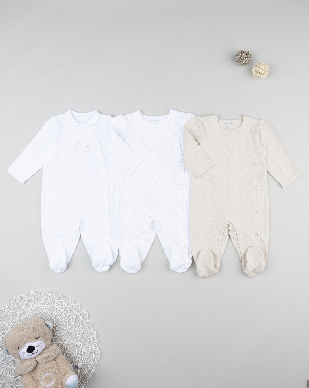 Pack 3 tutine interlock da neonata bianco/beige