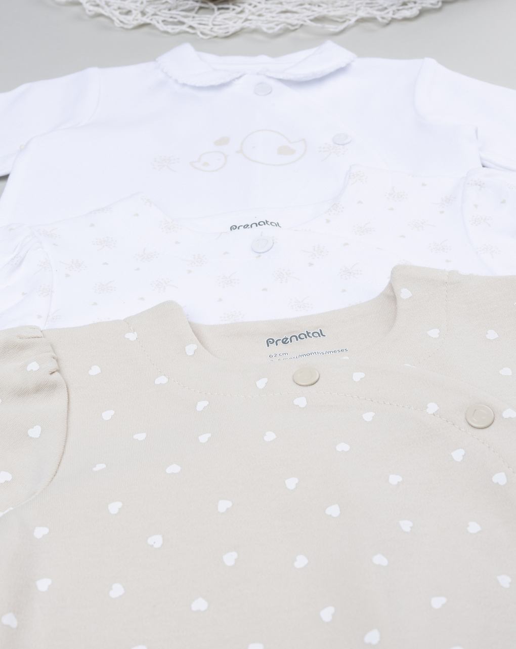 Pack 3 tutine interlock da neonata bianco/beige