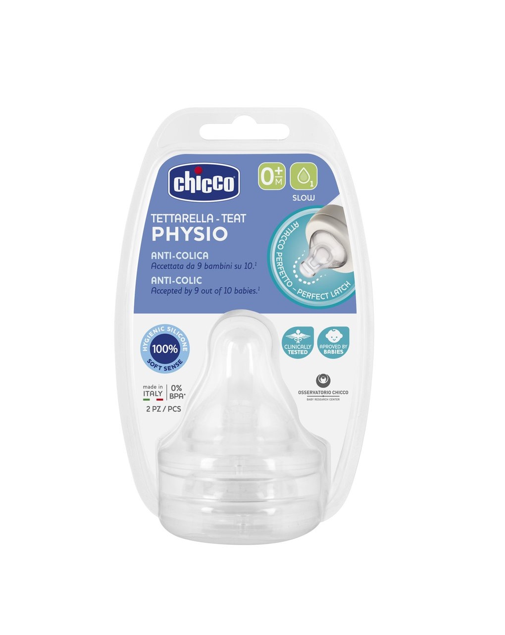 Tettarella physio - silicone 0m+ flusso lento 2pz - chicco
