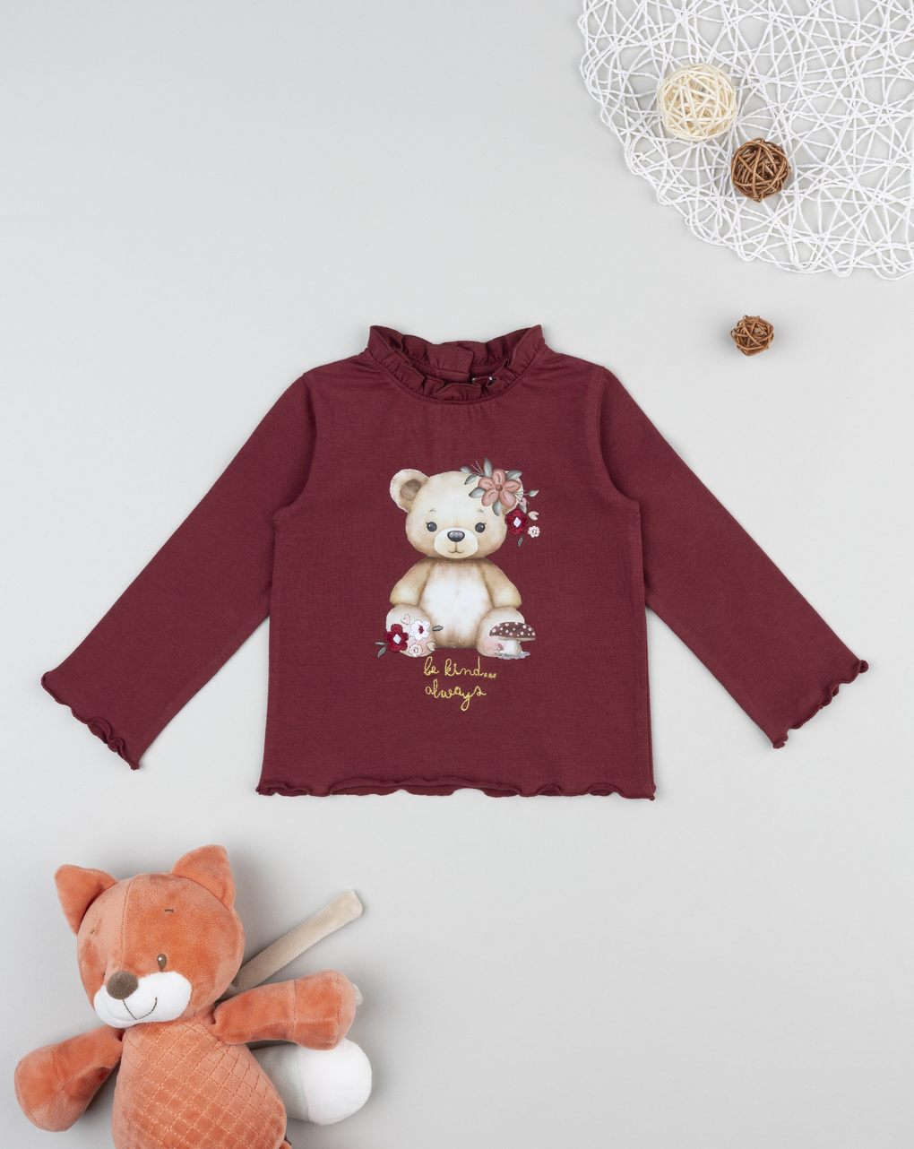 T-shirt bimba bordeaux stampa orsetto