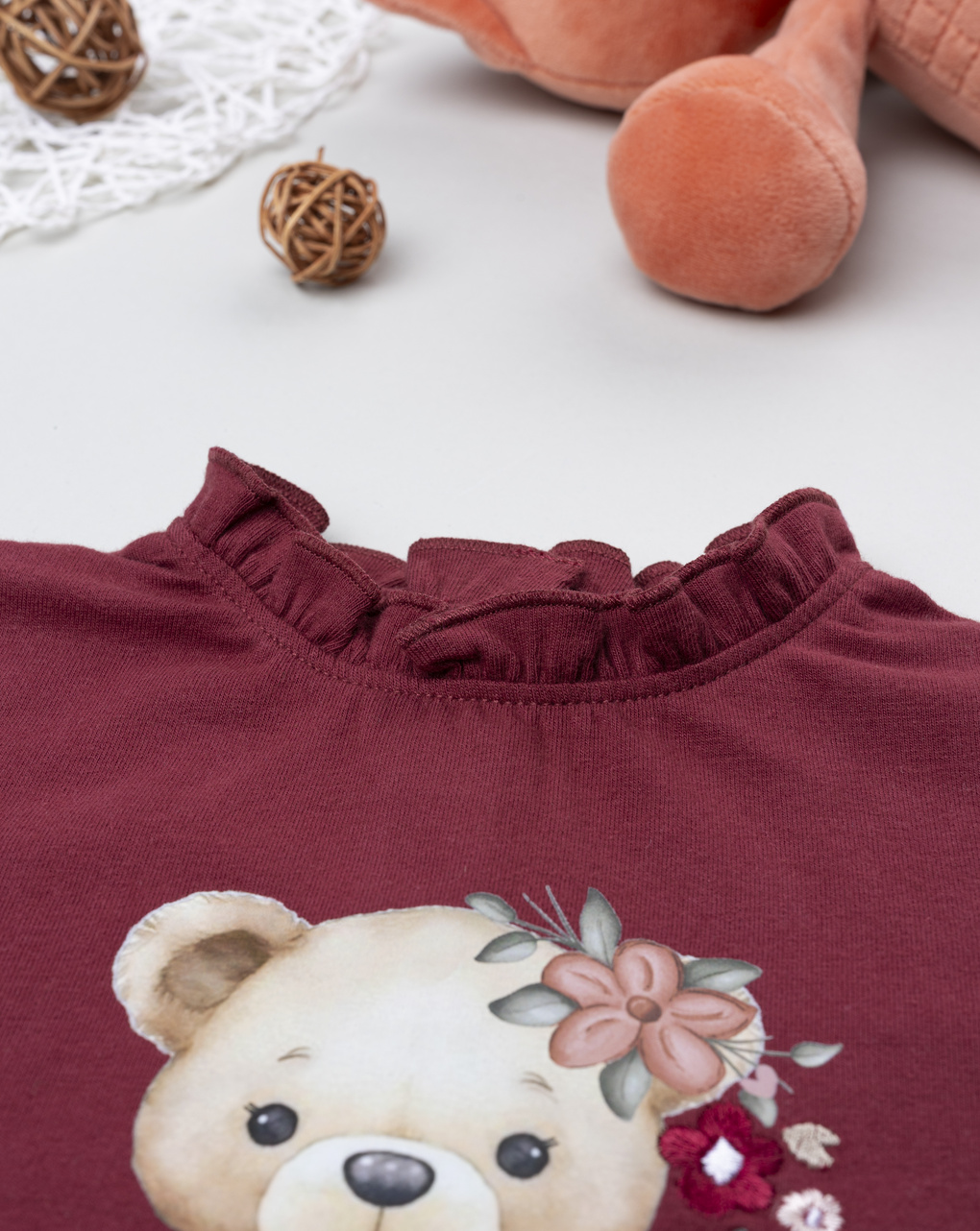 T-shirt bimba bordeaux stampa orsetto