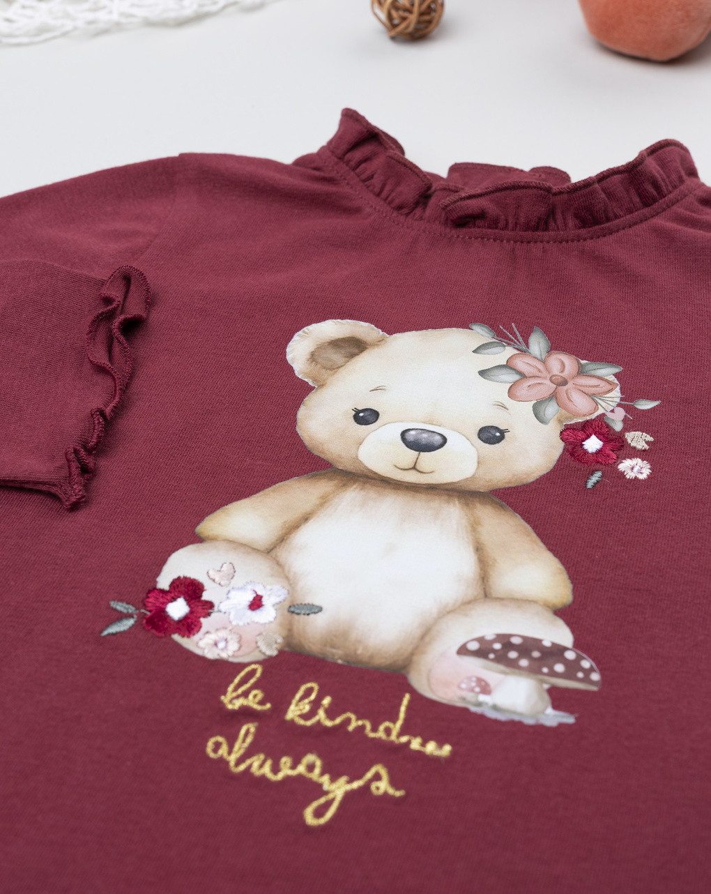 T-shirt bimba bordeaux stampa orsetto