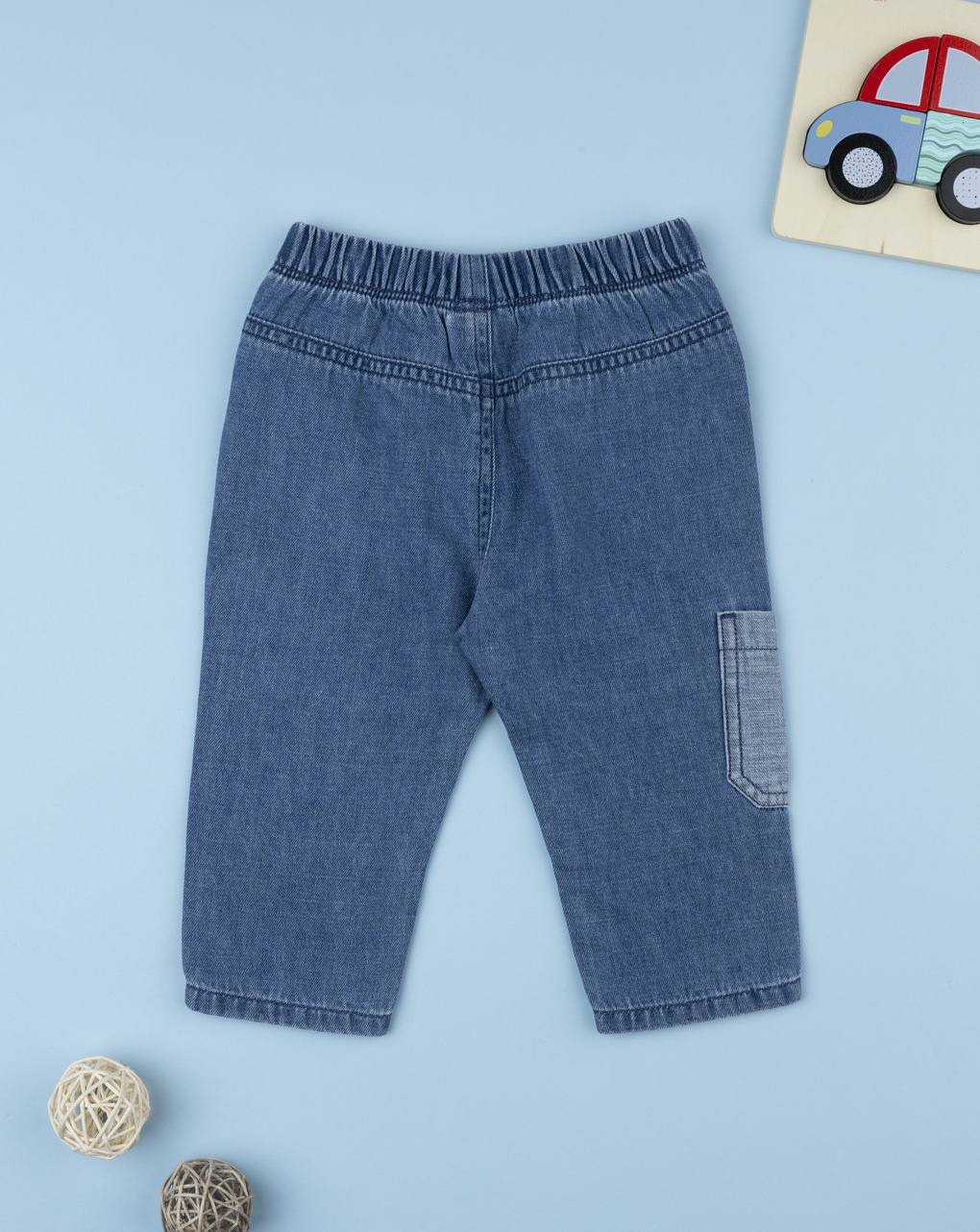 Pantalone denim bi-color bimbo patch