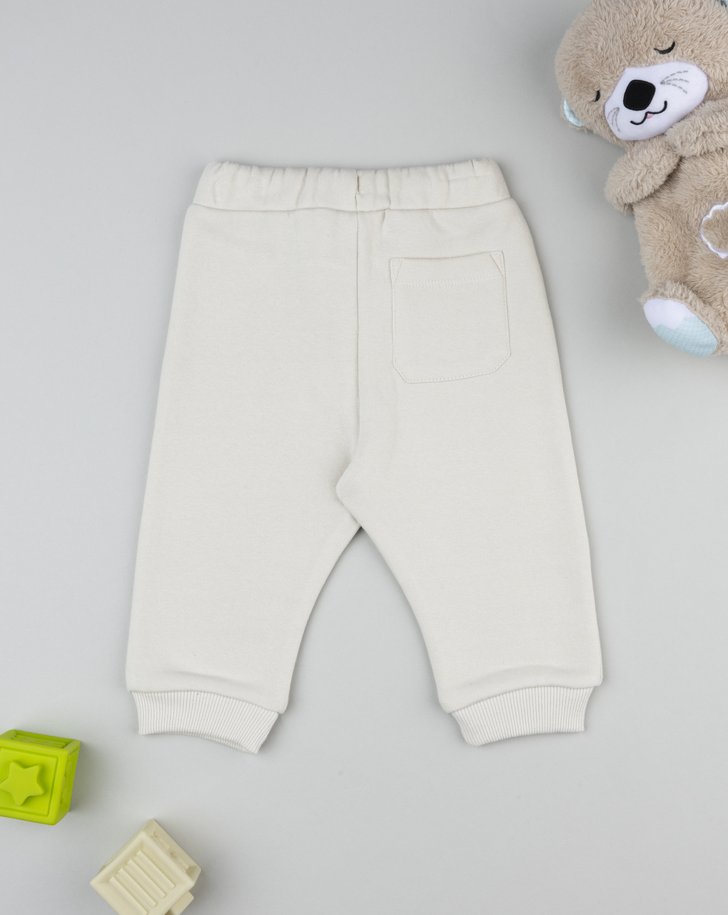 Pantalone felpato bimbo beige con stampa