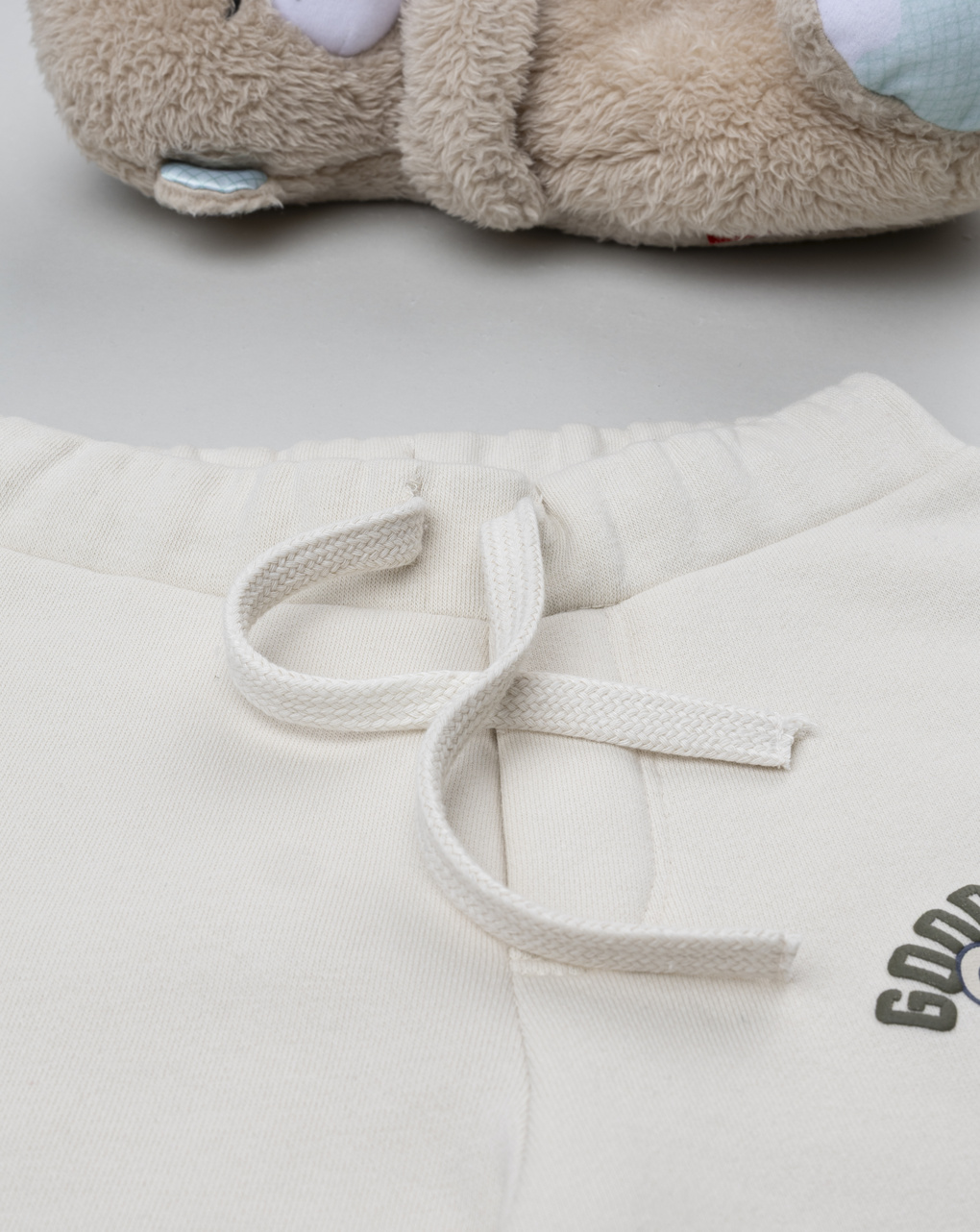 Pantalone felpato bimbo beige con stampa