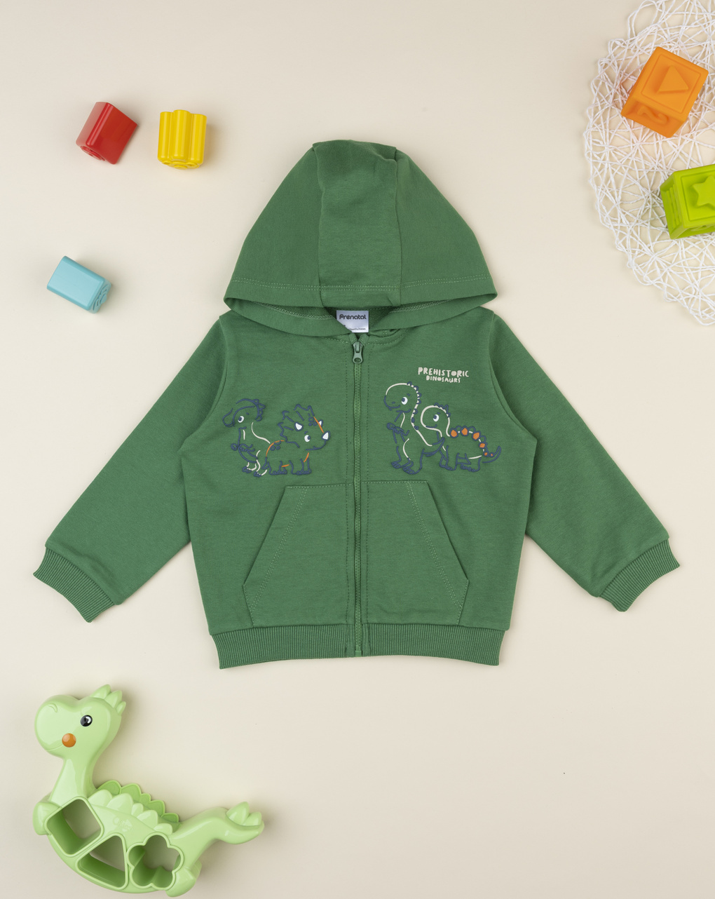 Felpa bimbo verde dinosauri con cappuccio