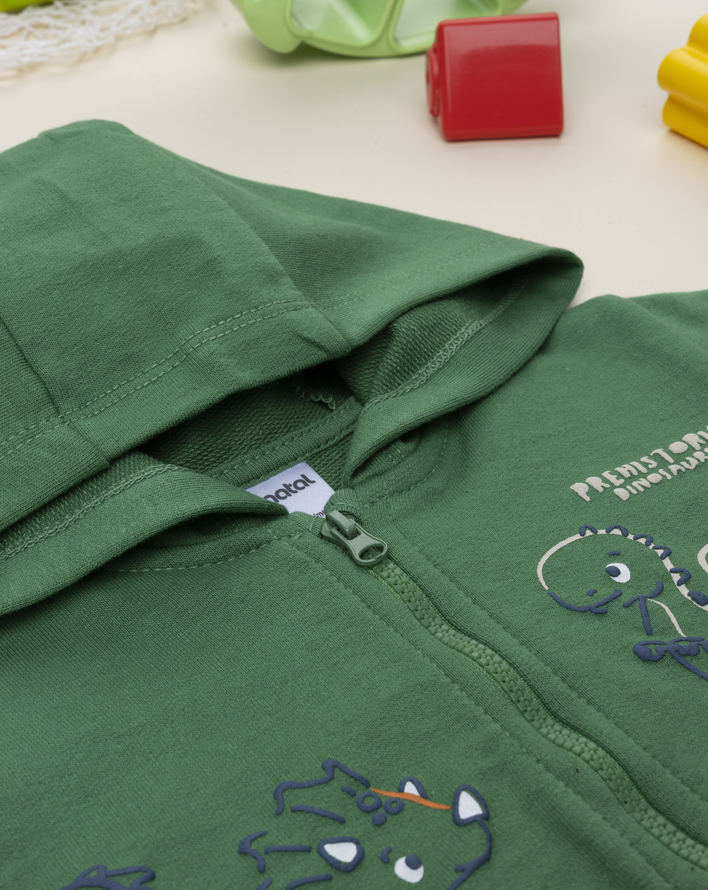 Felpa bimbo verde dinosauri con cappuccio