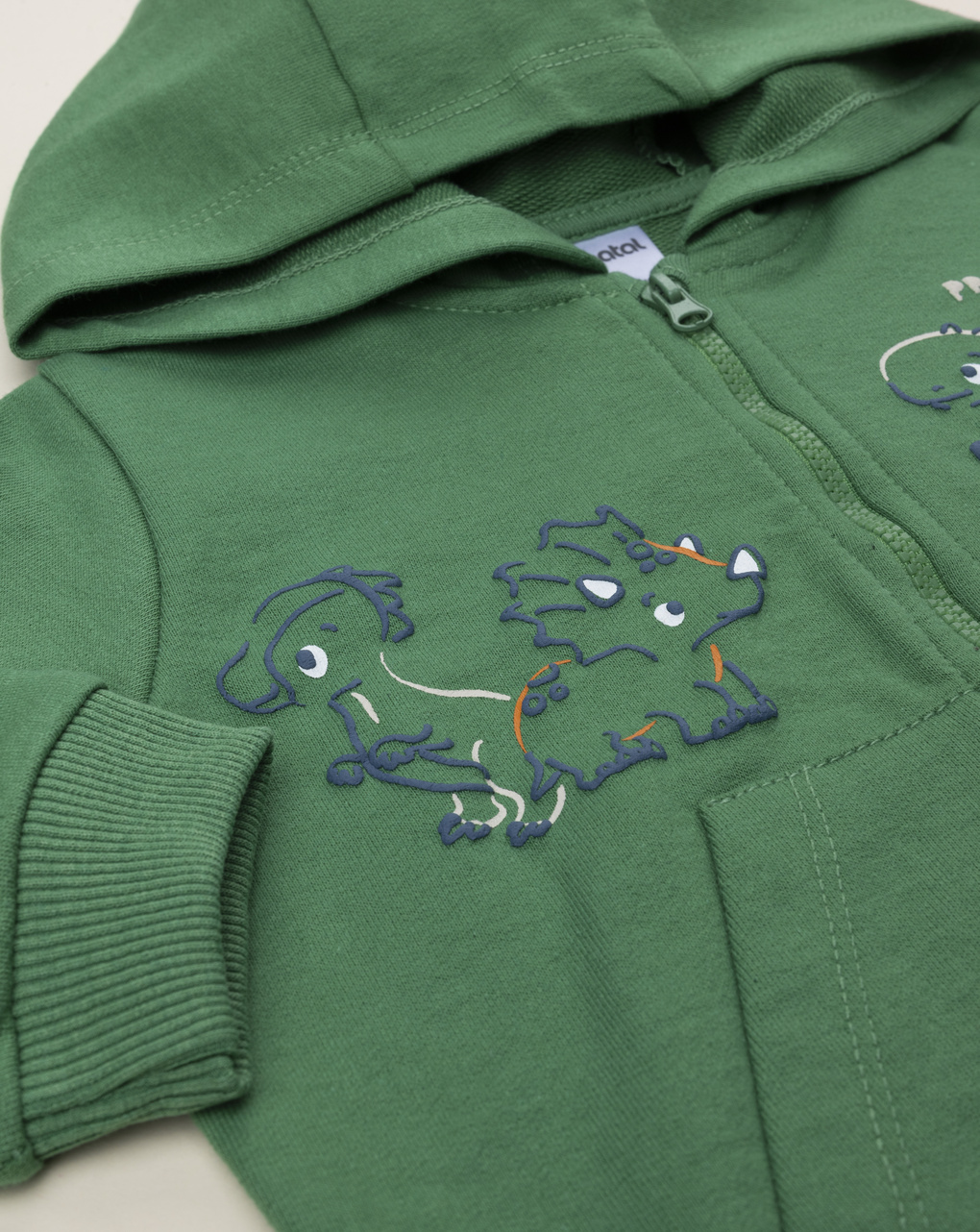 Felpa bimbo verde dinosauri con cappuccio
