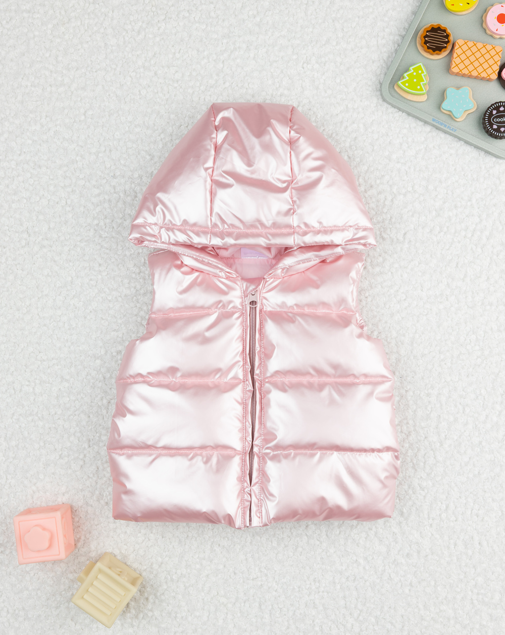 Gilet imbottito rosa bimba con cappuccio
