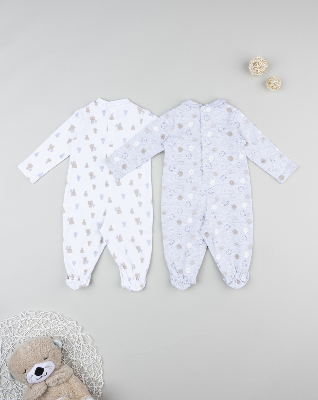 Pack 2 tutine interlock da neonato bianco/grigio