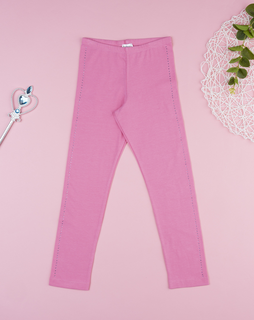 Legging bambina rosa con strass