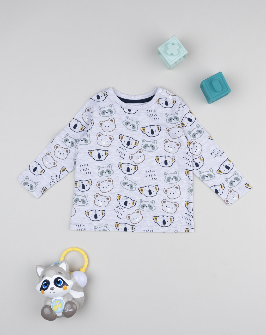 T-shirt bimbo grigia stampa animali allover
