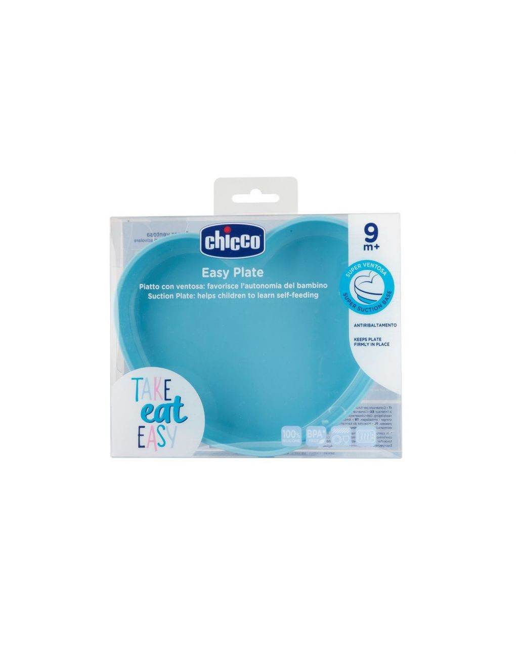 Piatto cuore in silicone con ventosa 9m+ azzurro - chicco