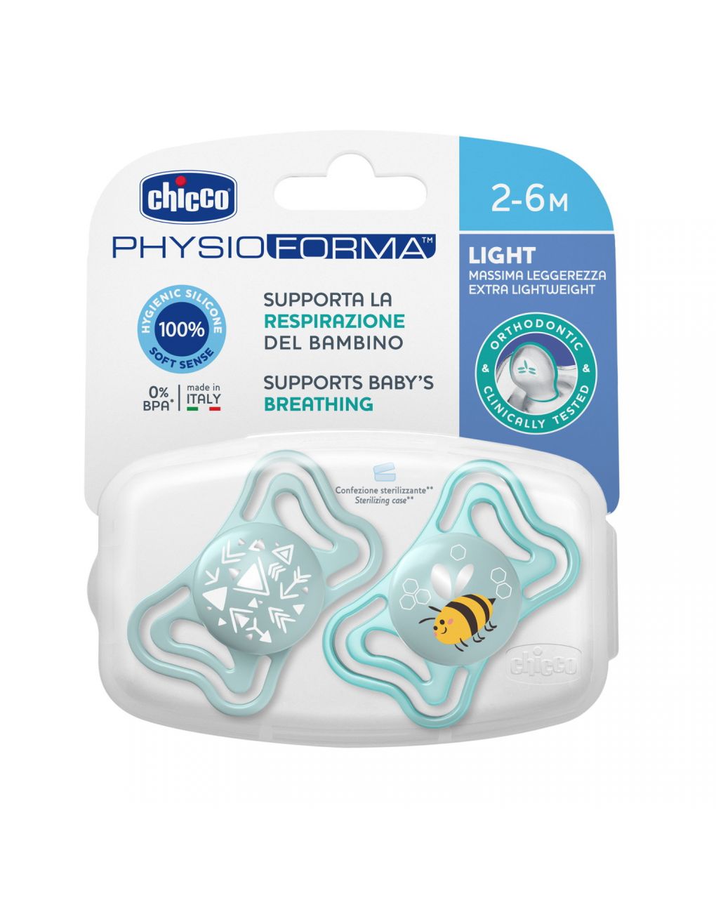 Succhietto physio light blue sil 2-6m 2 pezzi - chicco