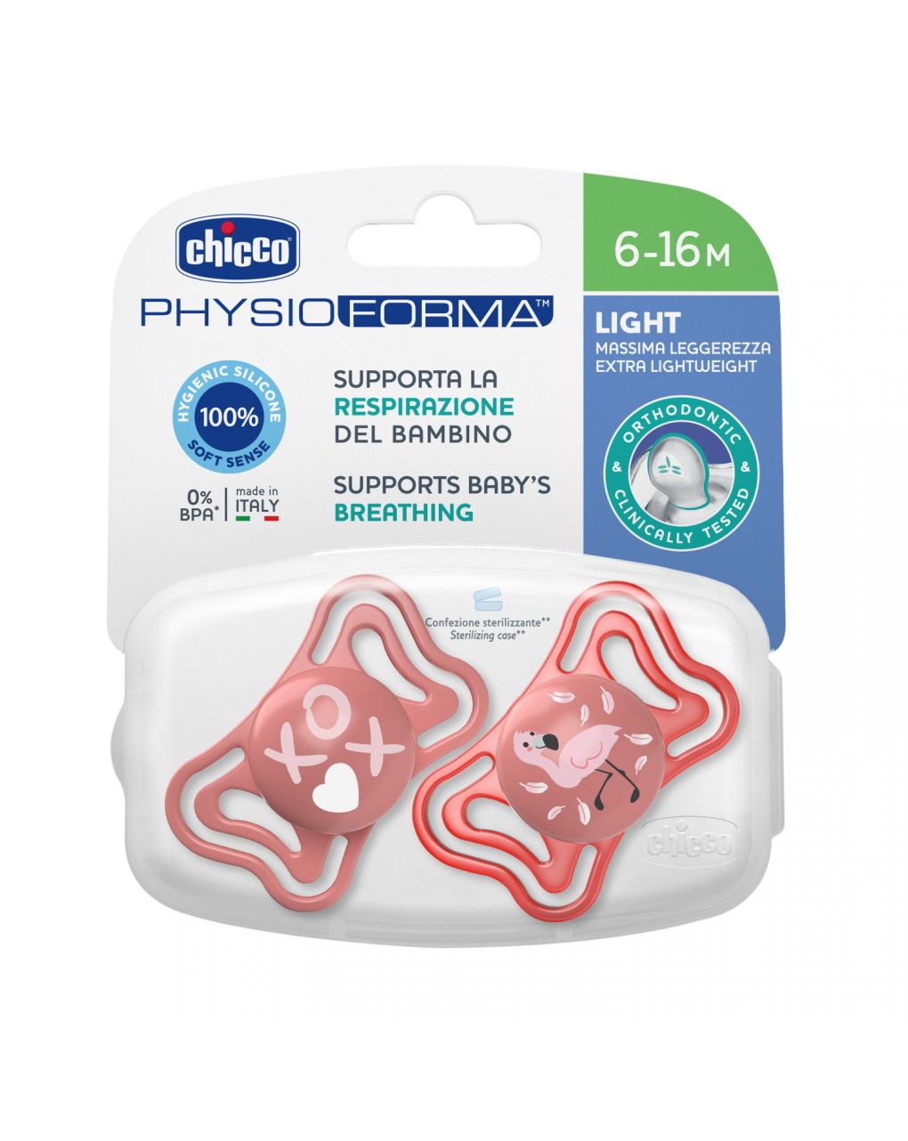 Succhietto physio light pink sil 6-16m 2 pezzi - chicco