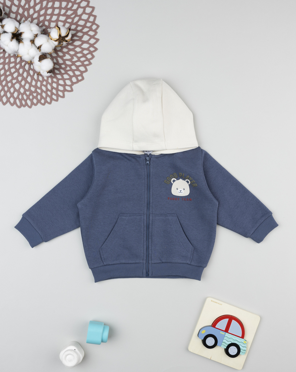 Felpa bimbo blu con cappuccio e stampa