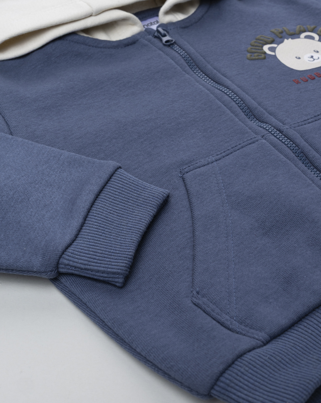 Felpa bimbo blu con cappuccio e stampa