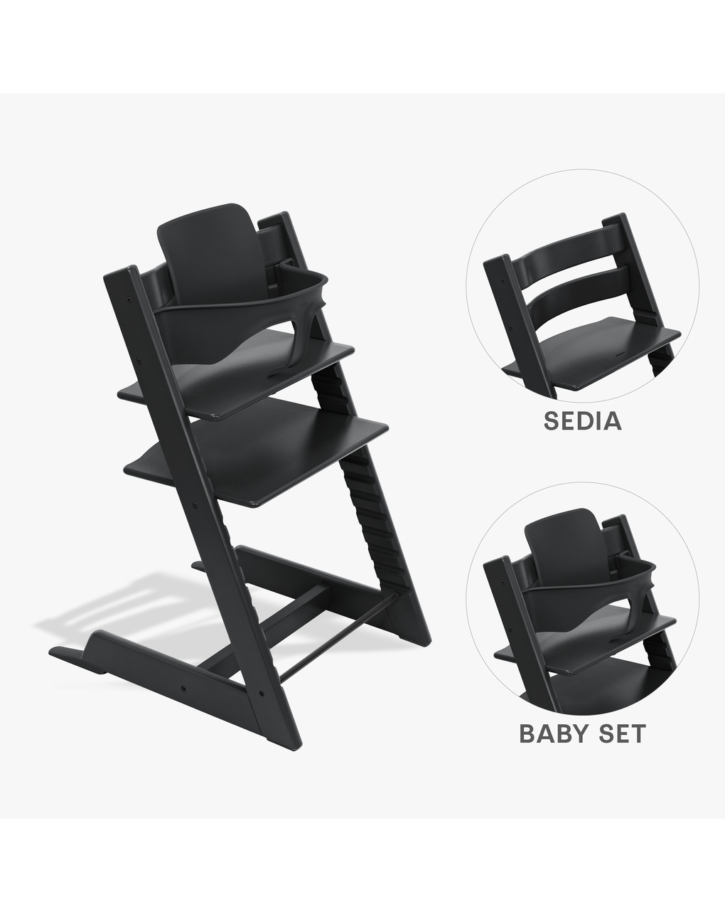 Pack seggiolone tripp trapp® nero sedia + babyset - personalizzabile - stokke®
