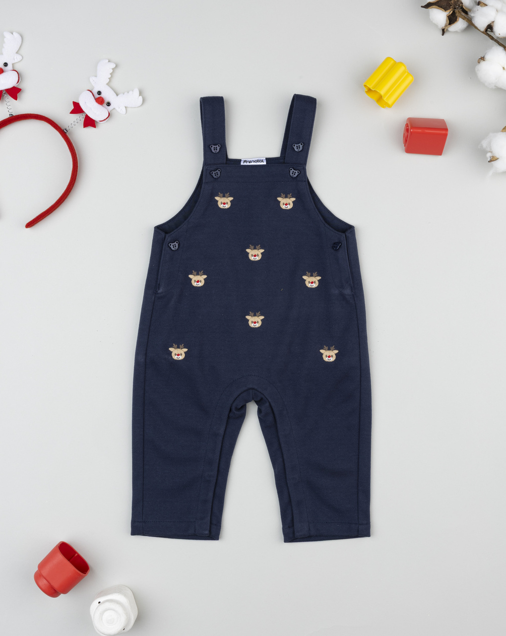 Salopette blu bimbo ricami renne