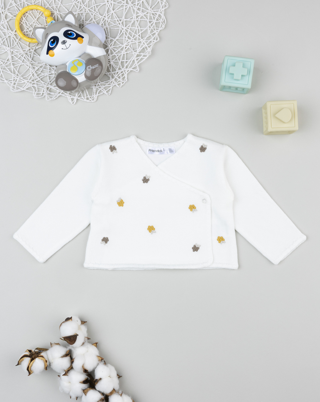 Cardigan tricot neonata bianco con ricami