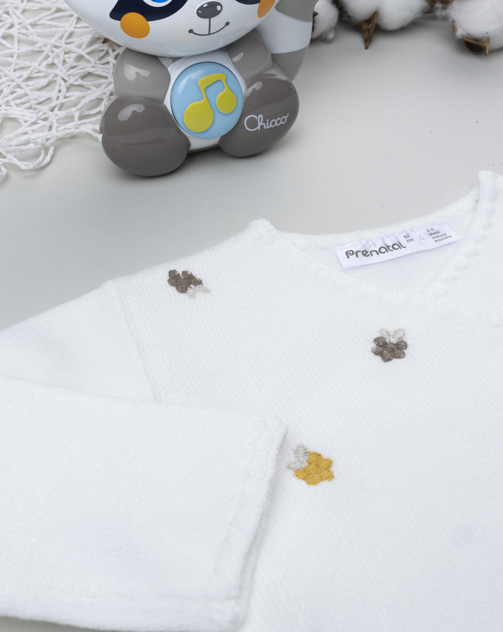 Cardigan tricot neonata bianco con ricami