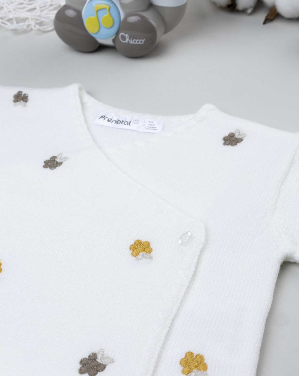 Cardigan tricot neonata bianco con ricami