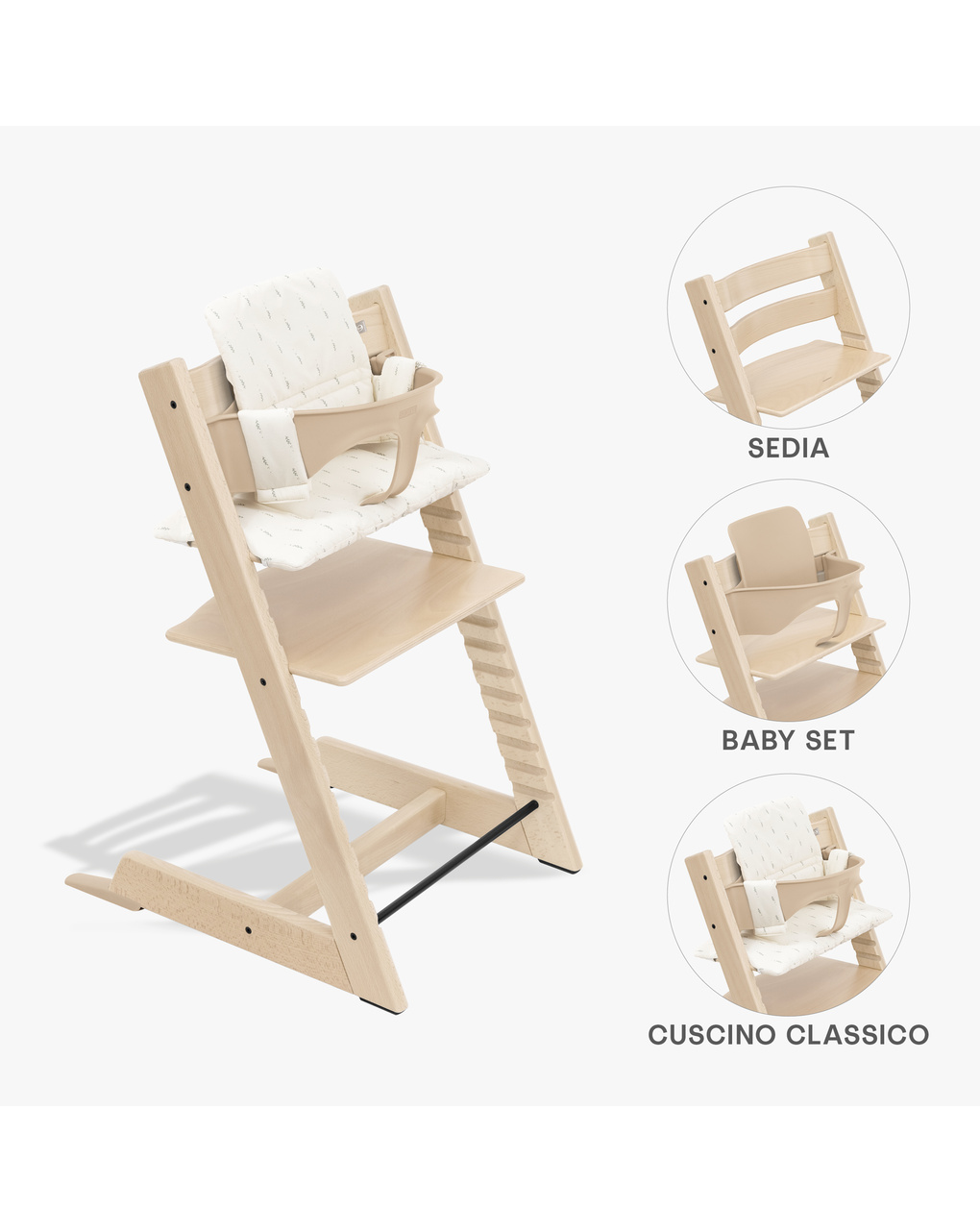 Bundle seggiolone tripp trapp® natural sedia + babyset + cuscino tripp trapp® weath cream – personalizzabile – stokke®