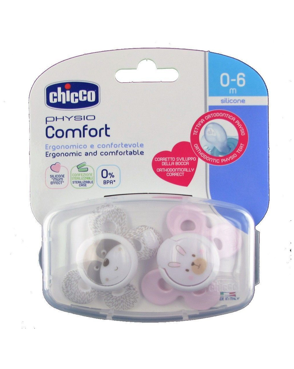 Succhietto comfort bimba silicone 0-6m 2pezzi - chicco