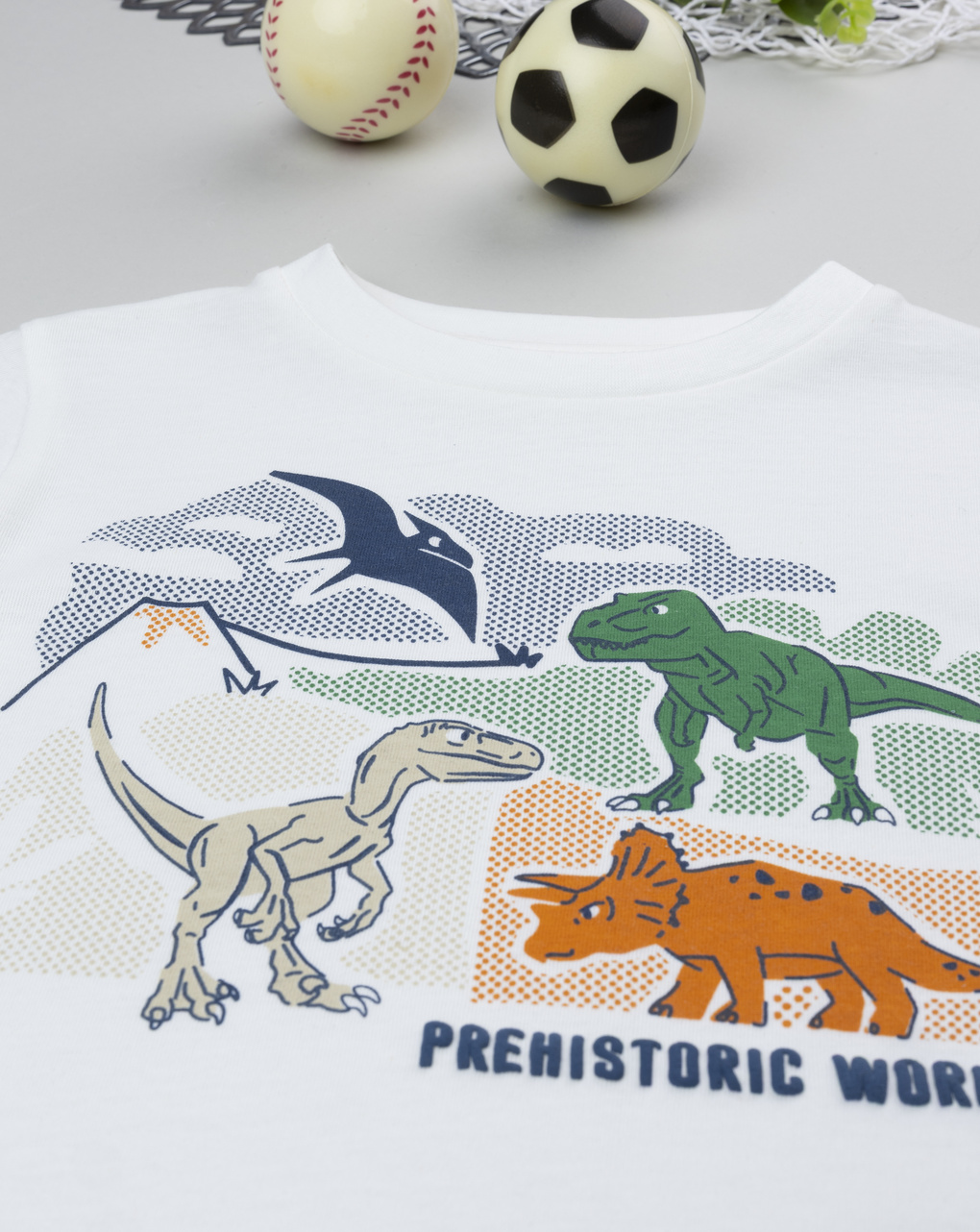 T-shirt bambino bianca stampa dinosauri