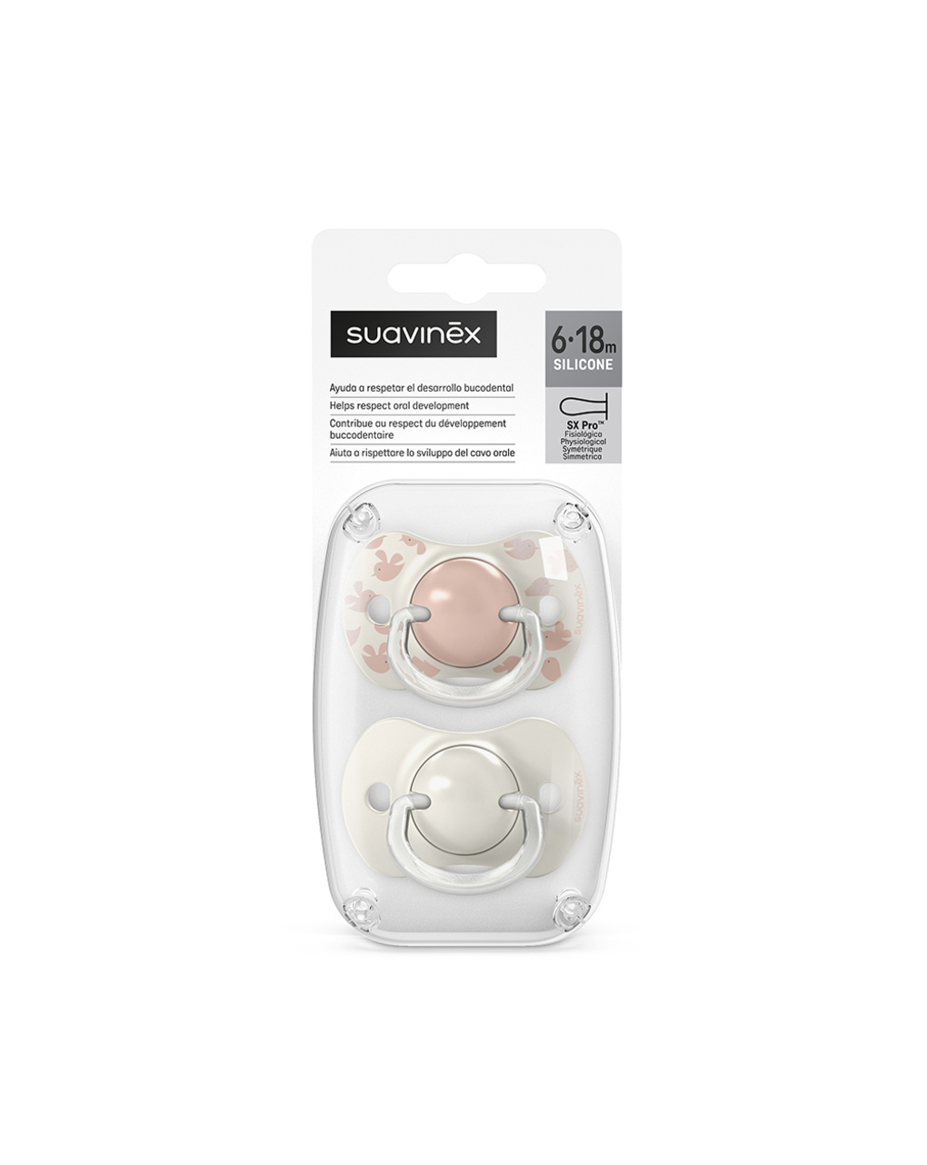 Succhietto birdies sxpro 6-18 mesi 2 pezzi rosa - suavinex