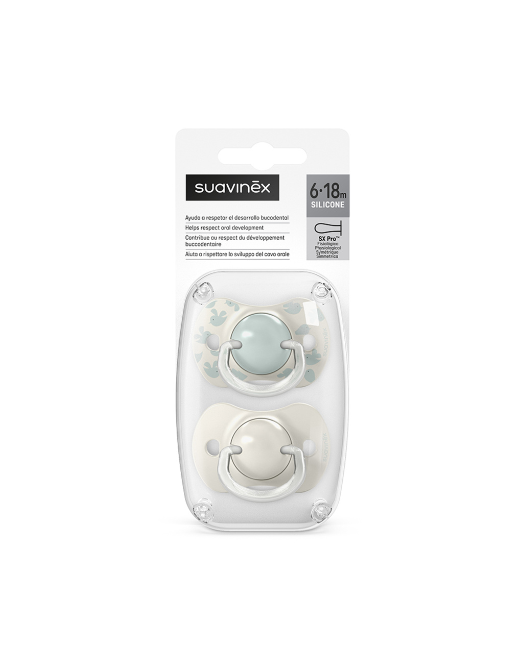 Succhietto birdies sxpro 6-18 mesi 2 pezzi verde - suavinex