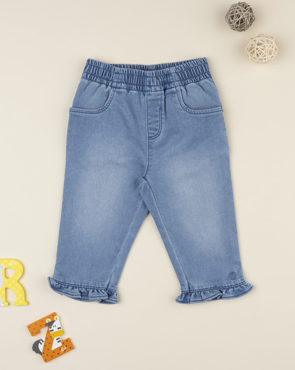 Pantalone denim bimba rouches