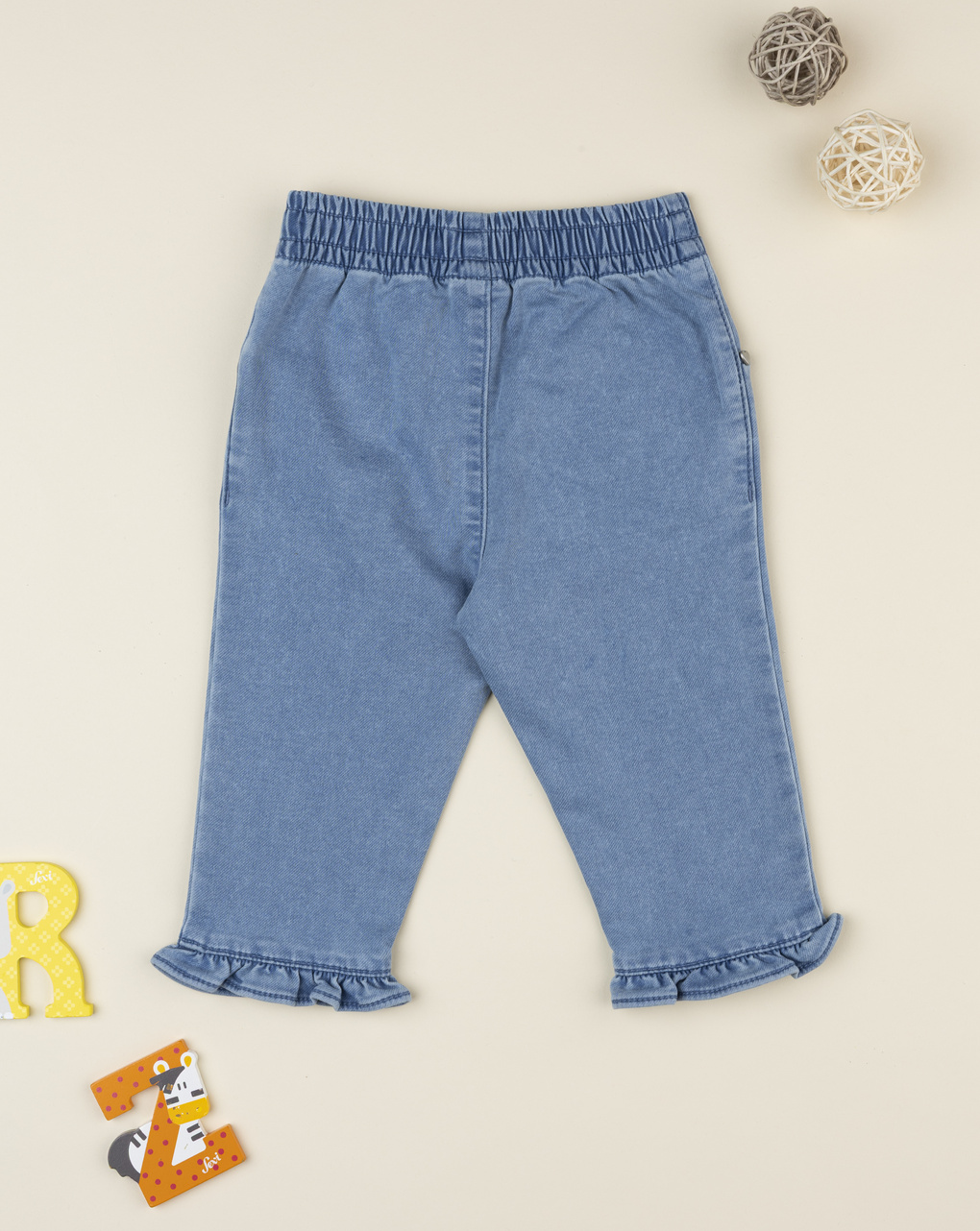 Pantalone denim bimba rouches