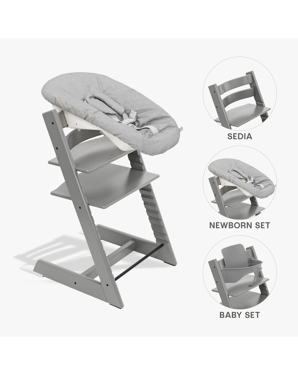 Pack seggiolone tripp trapp® storm grey  sedia + babyset + newborn set grigio - personalizzabile - stokke®