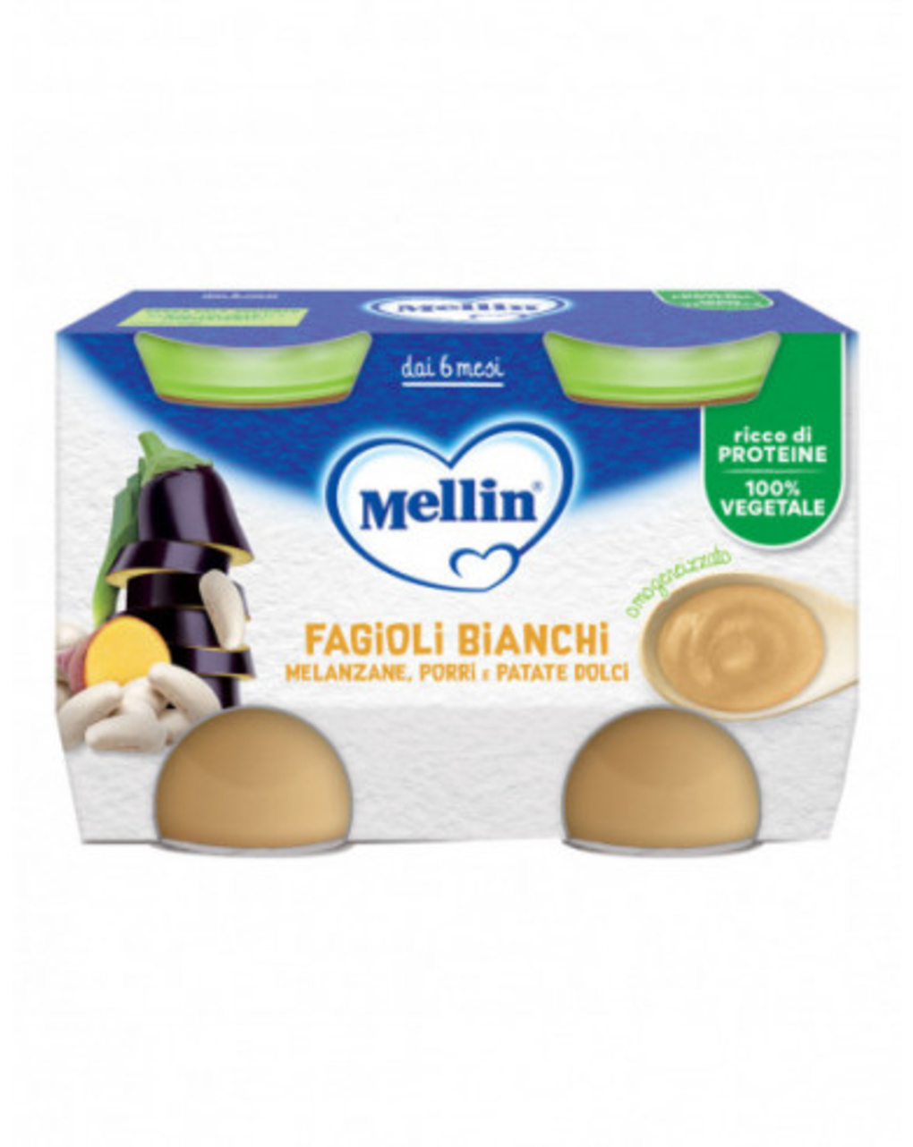 Omogeneizzato fagioli bianchi e melanzane 2 pezzi da130 g - mellin