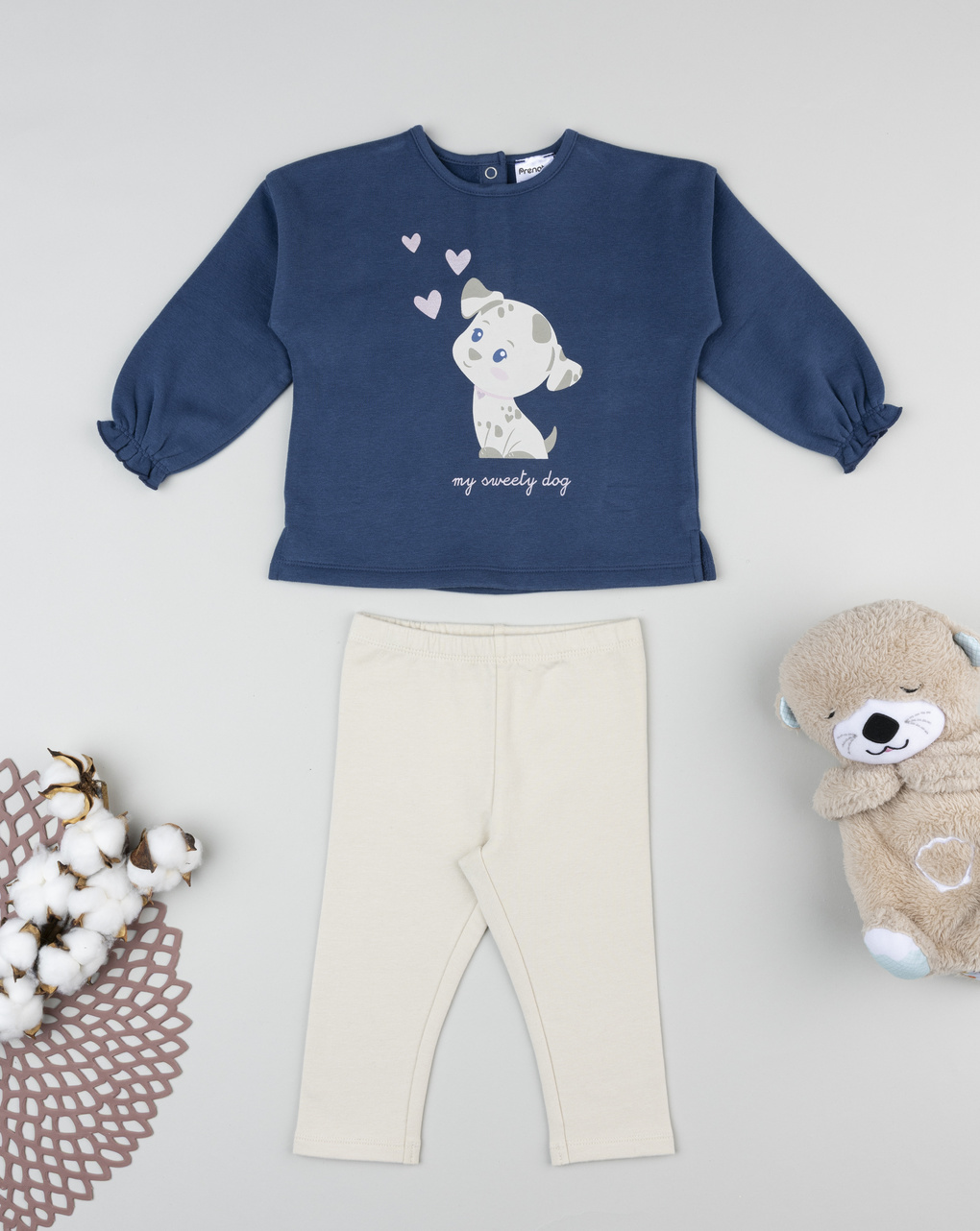 Completo jogging bimba blu/beige cagnolino