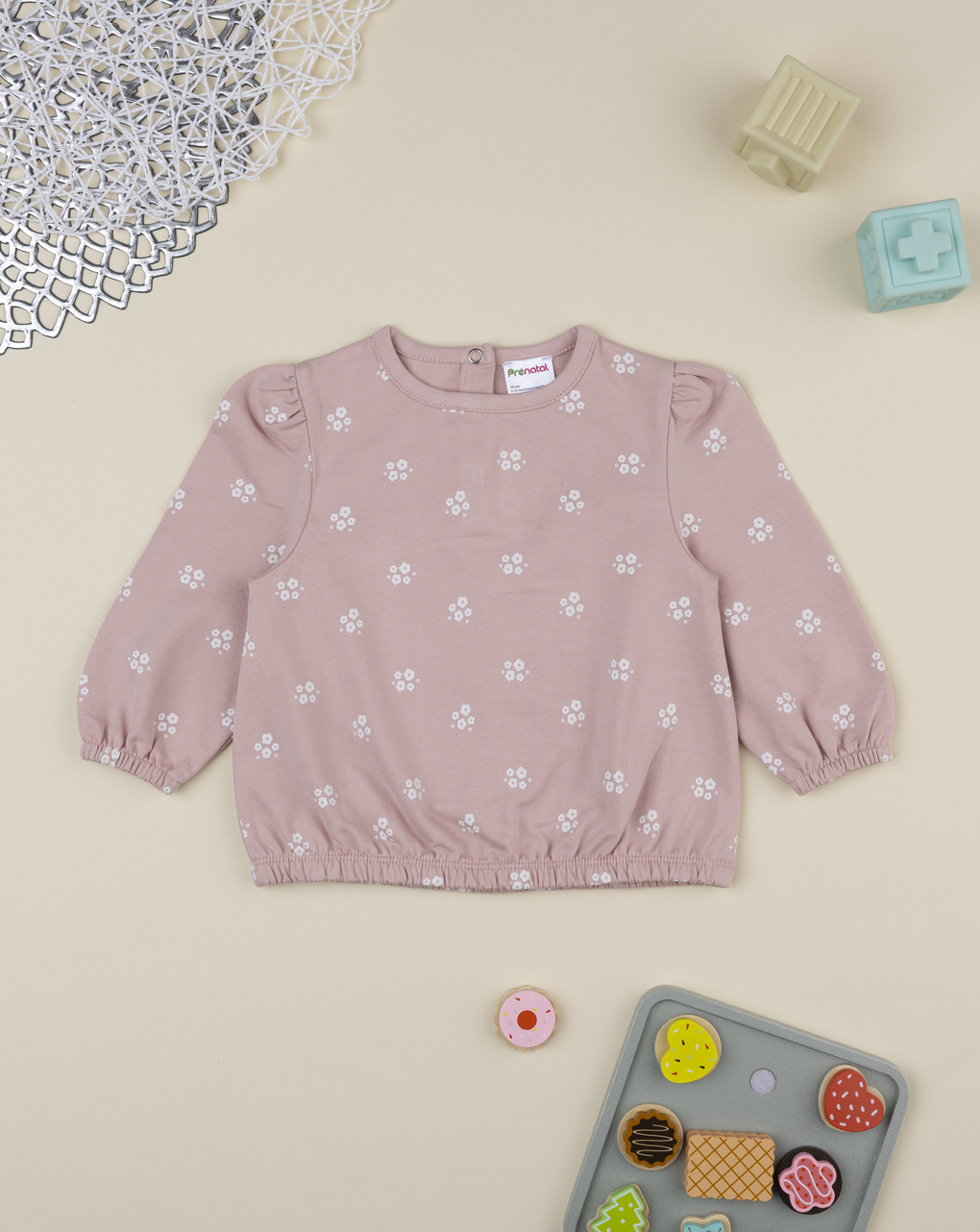 Felpa bimba rosa stampa fiori bianchi