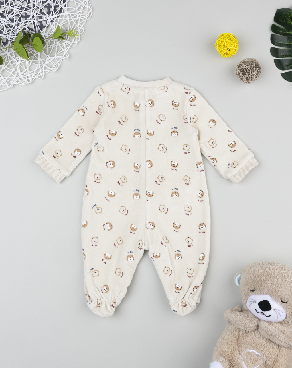 Tutina ciniglia neonato beige con allover