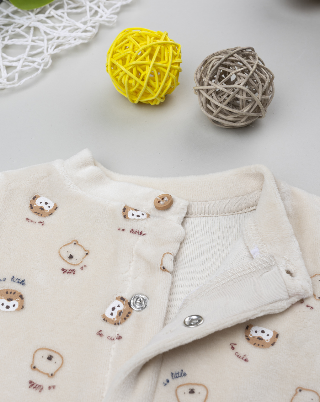 Tutina ciniglia neonato beige con allover