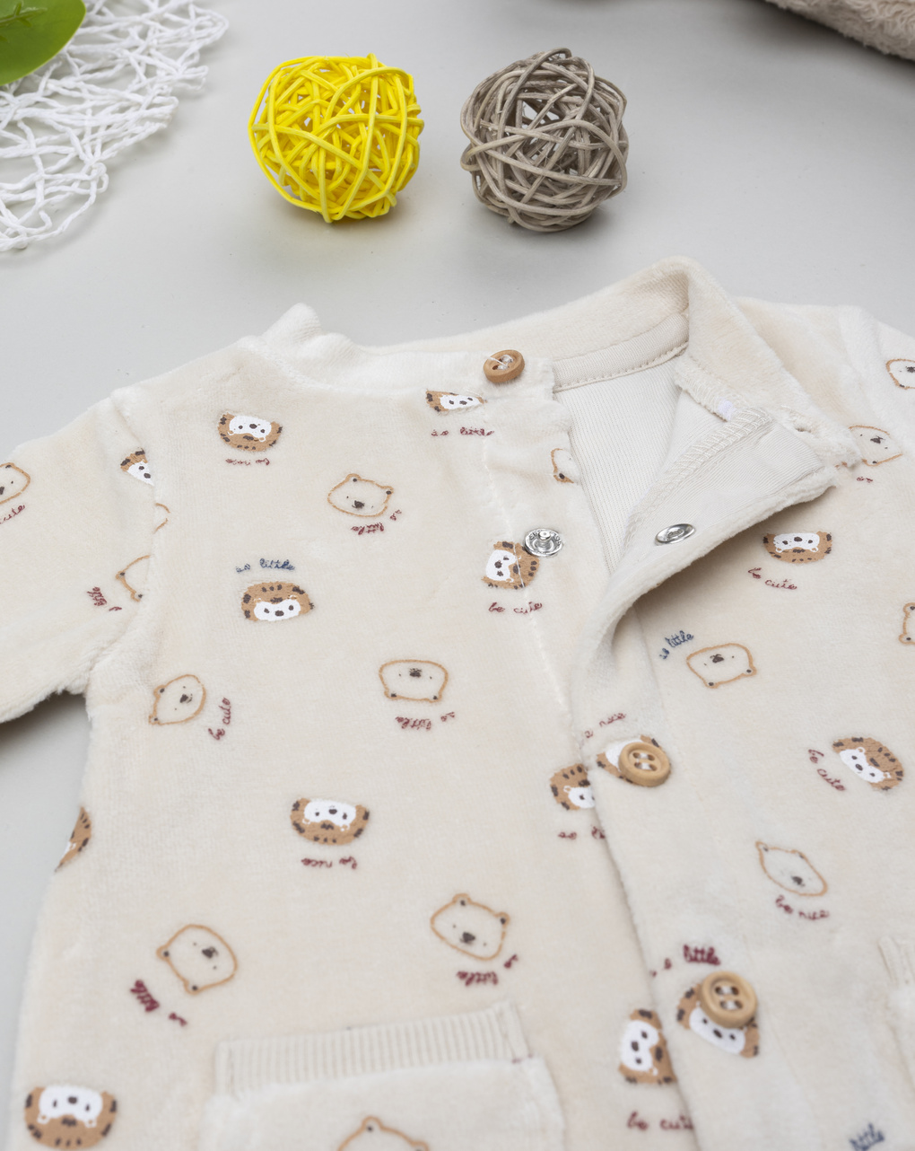 Tutina ciniglia neonato beige con allover