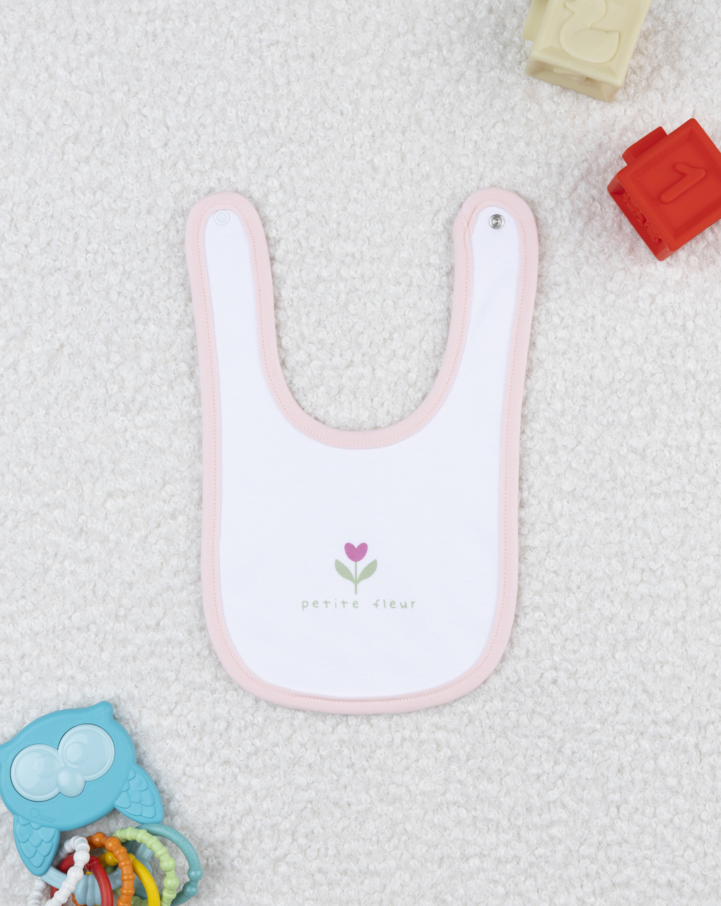 Bavaglino bimba bianco/rosa fiorellino