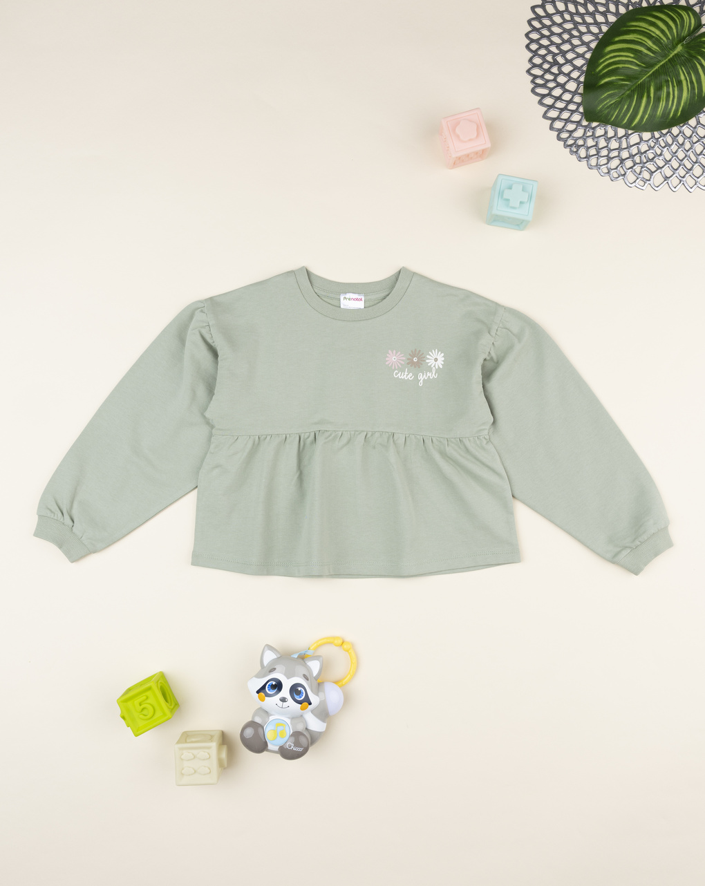 Felpa bimba verde stampa margherite