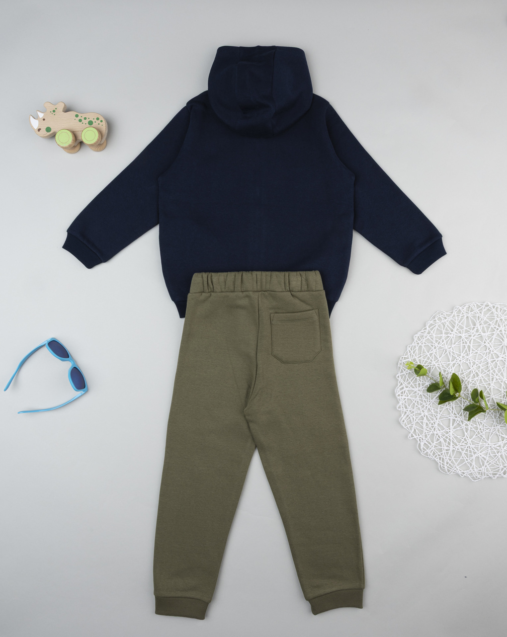 Completo jogging felpato bambino blu/verde