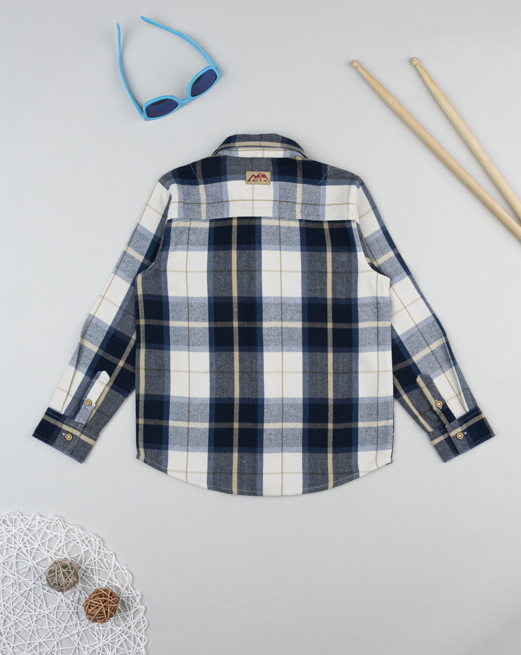 Camicia flanella bambino bianco/blu
