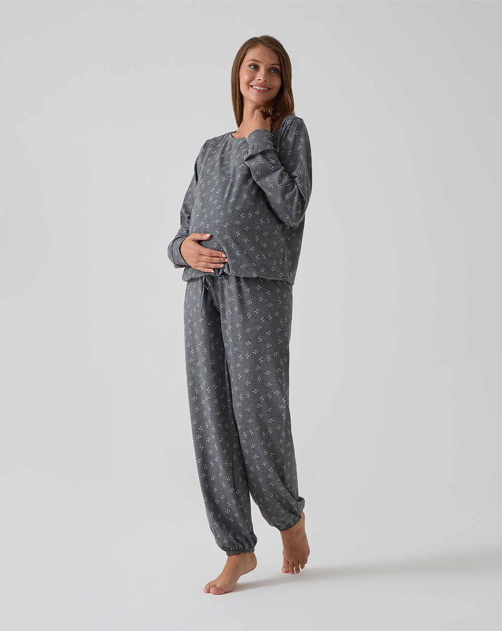 Pigiama premaman due pezzi grigio con allover