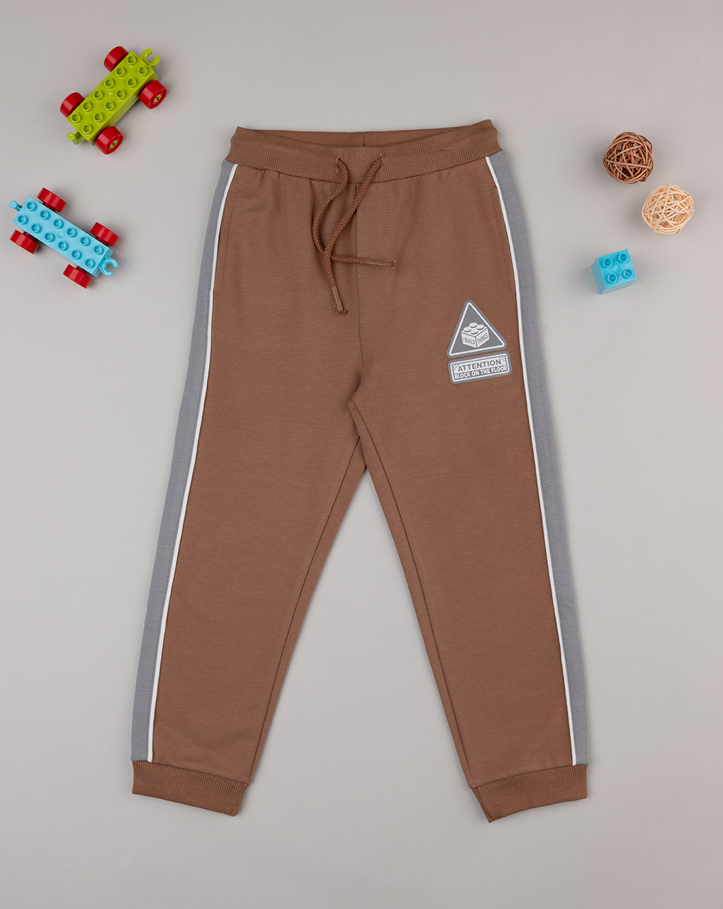 Pantalone bimbo marrone bande laterali