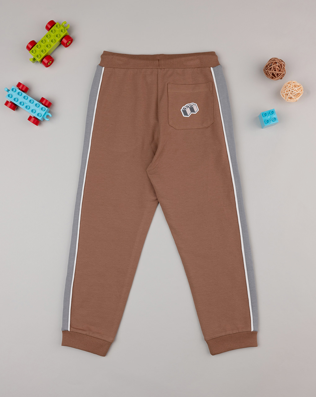 Pantalone bimbo marrone bande laterali