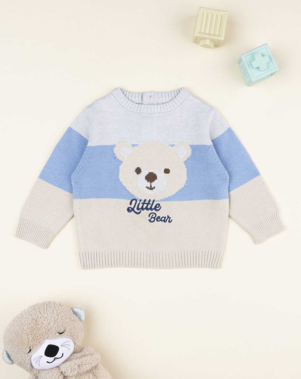 Maglia tricot bimbo azzurro/beige