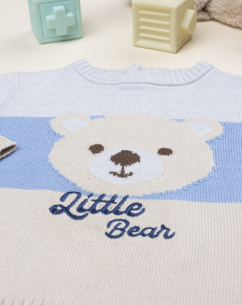 Maglia tricot bimbo azzurro/beige