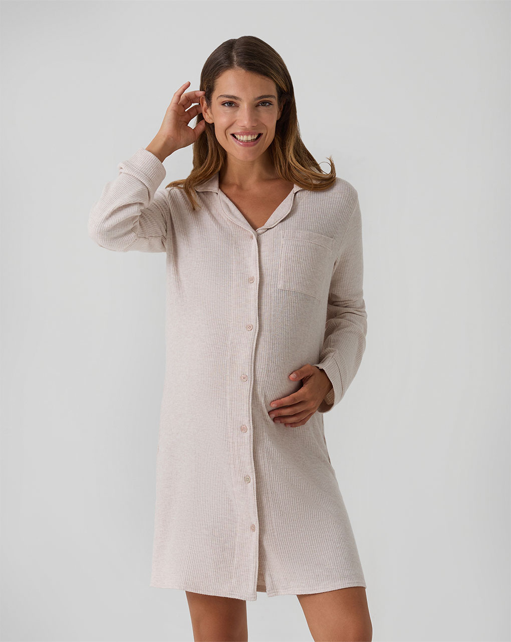 Camicia da notte premaman beige fake tricot